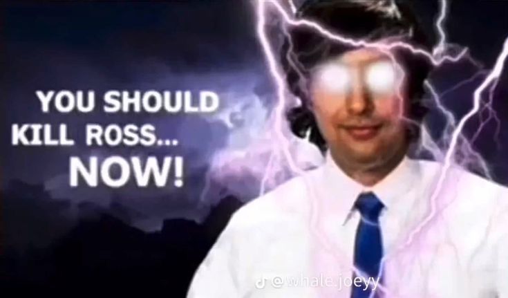 A picture of the Tally Hall band member Zubin Sedghi in front of a lightning with the caption You Should Kill Ross Now, which is referencing one of the band's YouTube videos